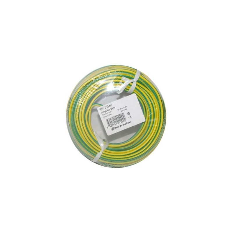 Electraline Câble H07VU 1x1.5 25m v/jaune couronne