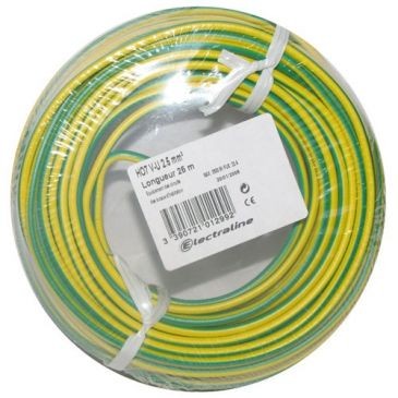 Electraline Câble H07VU 1x2.5 10m jaune/vert couronne