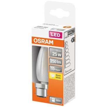 OSRAM LED flamme verre dépoli 2.5w B22 250lm 2700K chd bte 1