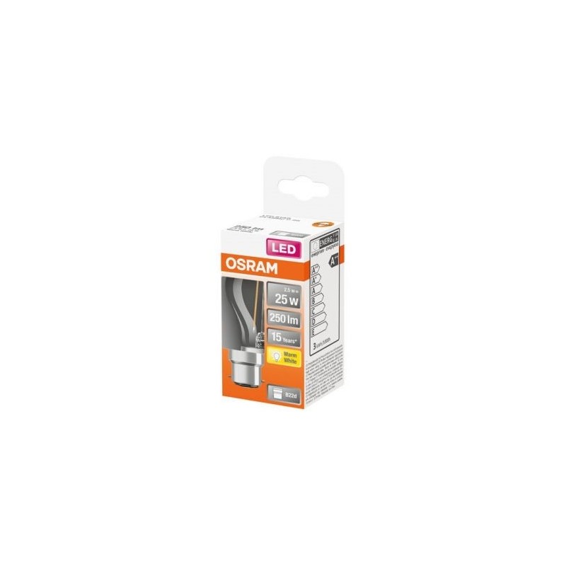 OSRAM Led sphérique clair fil. 2.5w b22 250lm 2700K chd bte 1