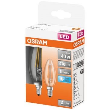 OSRAM Led flamme clair fil. 4W E14 470lm 4000K frd bte 2