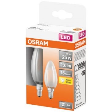 OSRAM Led flamme verre dépoli 2.5w e14 250lm 2700K chd bte 2