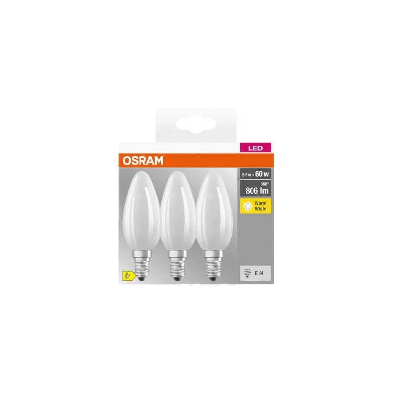 OSRAM Led flamme dépolie e14 5.5w 806lm chaud 2700k x3