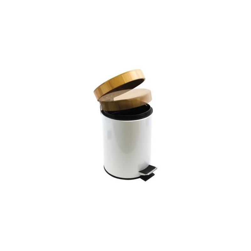 MSV Poubelle Aza 3l blanche avec couvercle bambou