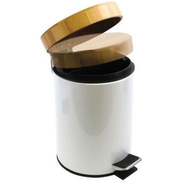 MSV Poubelle Aza 3l blanche avec couvercle bambou