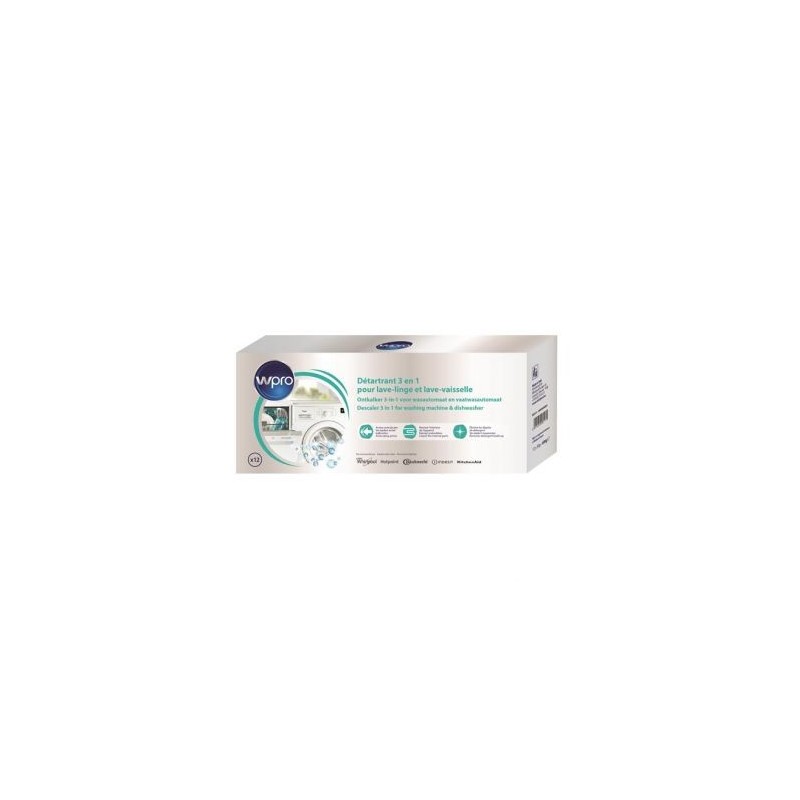 WPRO Détartrant 3 en 1 pour lavelinge et lavevaisselle 12 sachets