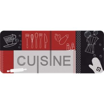 IDMAT Tapis decor de cuisine cuisine rouge noir 50x120 cm