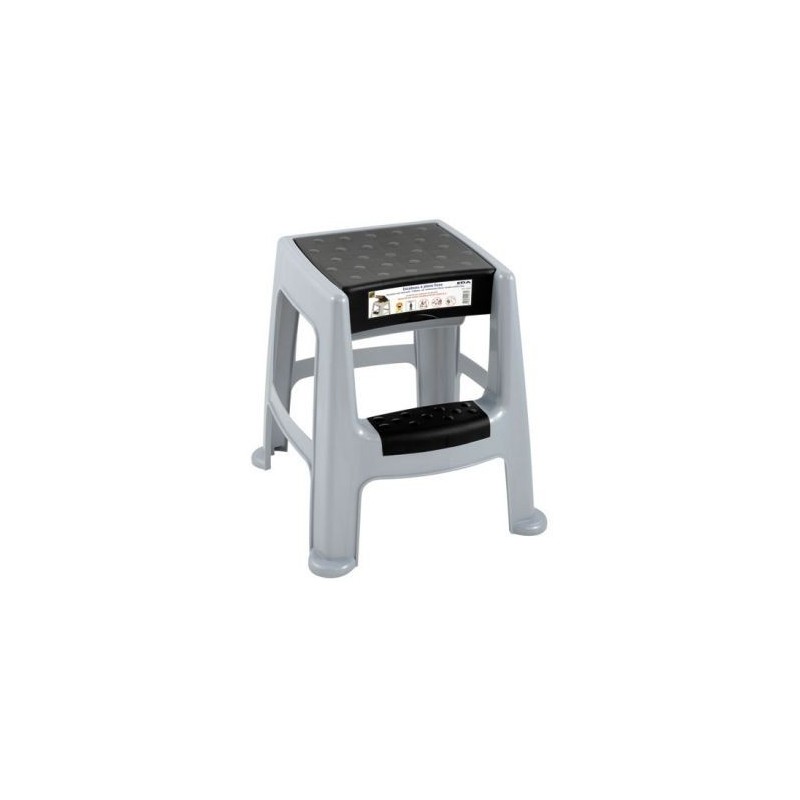 Eda Tabouret marchepied gris perle marche noir