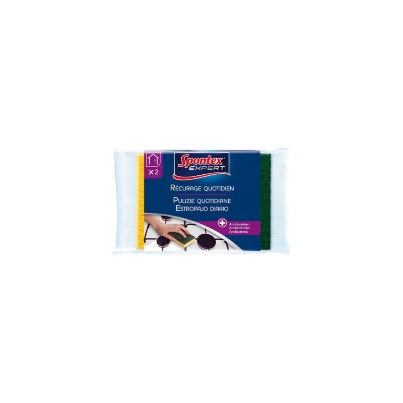 SPONTEX EXPERT Éponge végétale combiné grattante verte x 2