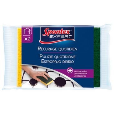 SPONTEX EXPERT Éponge végétale combiné grattante verte x 2