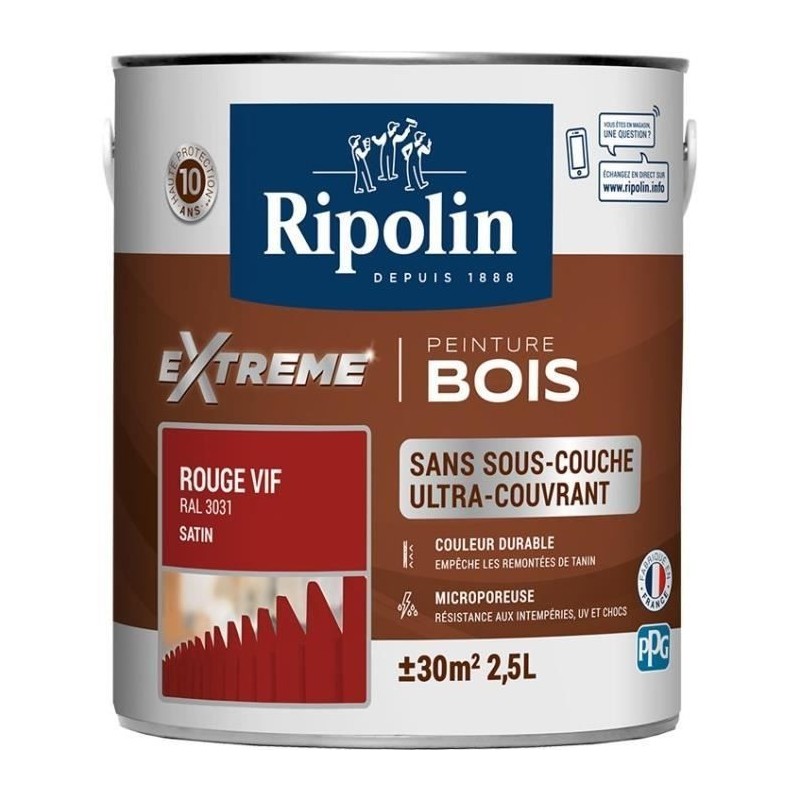 Ripolin Rip protection extrême bois satin 2.5l rouge vif