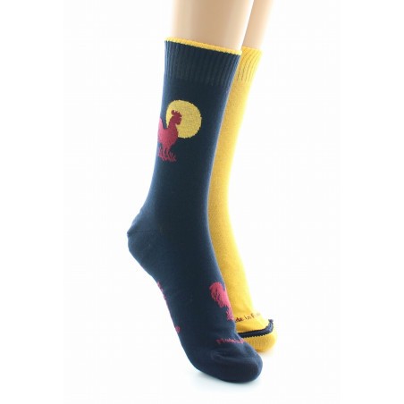 Dagobert à l'envers Doubles chaussettes réversibles Coq