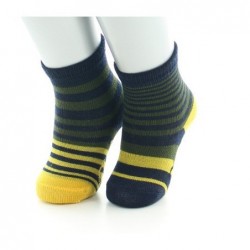 Berthe Aux Grands Pieds Chaussettes enfant Laine peignée Rayures Asymétriques - Bleu marine, kaki et jaune - Image 2