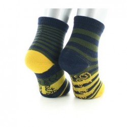 Berthe Aux Grands Pieds Chaussettes enfant Laine peignée Rayures Asymétriques - Bleu marine, kaki et jaune - Image 4