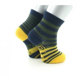 Berthe Aux Grands Pieds Chaussettes enfant Laine peignée Rayures Asymétriques - Bleu marine, kaki et jaune - Image 5