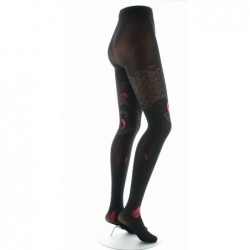 Berthe Aux Grands Pieds Collants femme 40D vague - Noir et rouge - Image 4