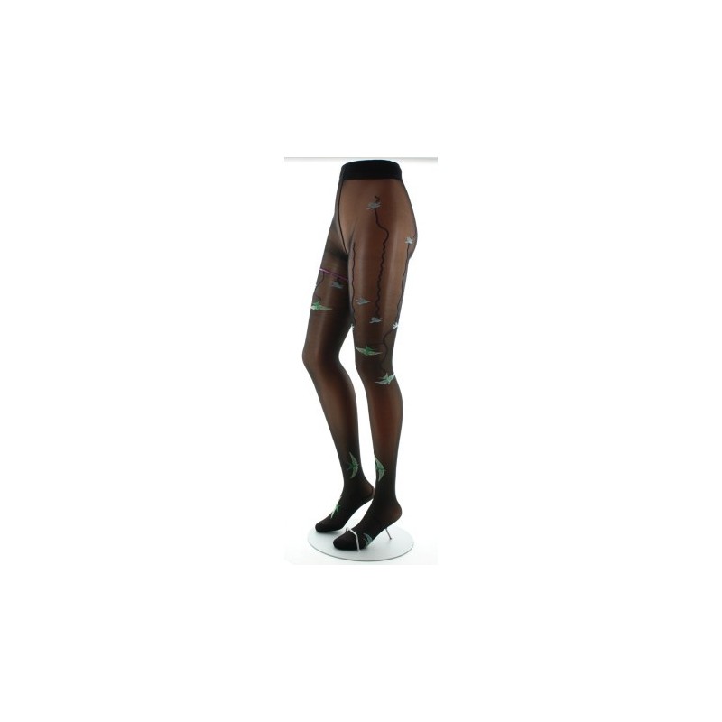 Berthe Aux Grands Pieds Collants 30D noir Hirondelles vertes
