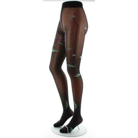 Berthe Aux Grands Pieds Collants 30D noir Hirondelles vertes