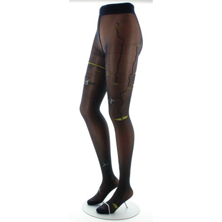 Berthe Aux Grands Pieds Collants 30D marine Hirondelles jaunes