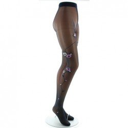 Berthe Aux Grands Pieds Collants Fleurs Roses et Beiges fond Bleu Marine - Image 2