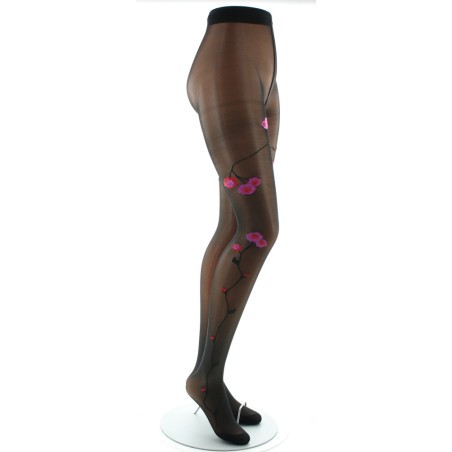 Berthe Aux Grands Pieds Collants Fleurs Roses et Rouges fond Noir