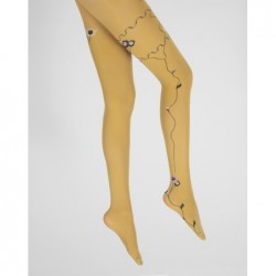 Berthe Aux Grands Pieds Collants ocre semi-opaque à fleurs roses et beige - Image 5
