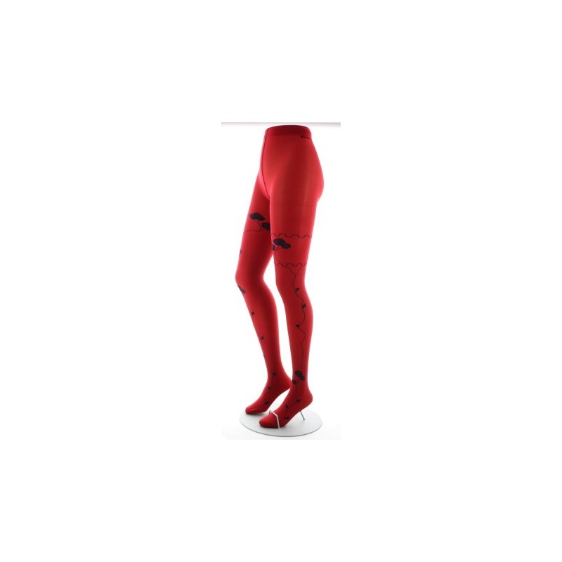 Berthe Aux Grands Pieds Collants rouge semi-opaque à fleurs noires et marine