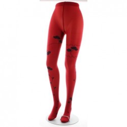 Berthe Aux Grands Pieds Collants rouge semi-opaque à fleurs noires et marine - Image 2