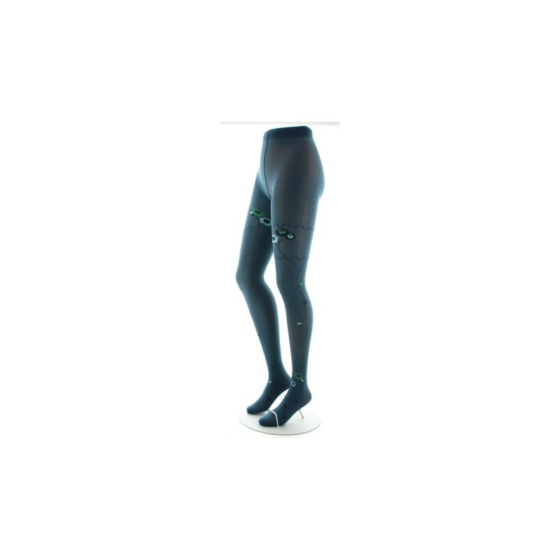 Berthe Aux Grands Pieds Collants pétrole semi-opaque à fleurs vertes et bleues