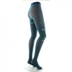 Berthe Aux Grands Pieds Collants pétrole semi-opaque à fleurs vertes et bleues - Image 4