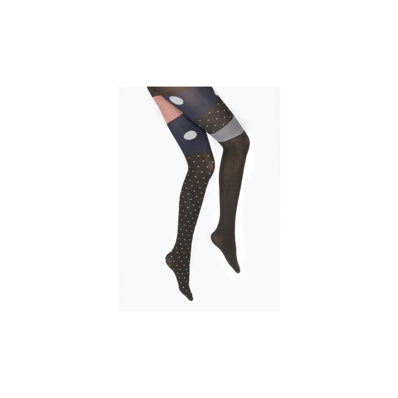 Berthe Aux Grands Pieds Collants 60D Pois Asymétriques noir et gris