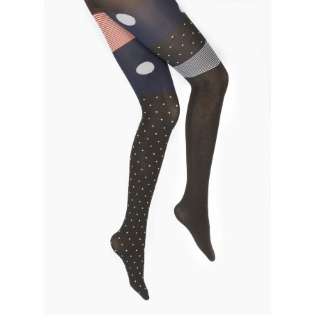 Berthe Aux Grands Pieds Collants 60D Pois Asymétriques noir et gris