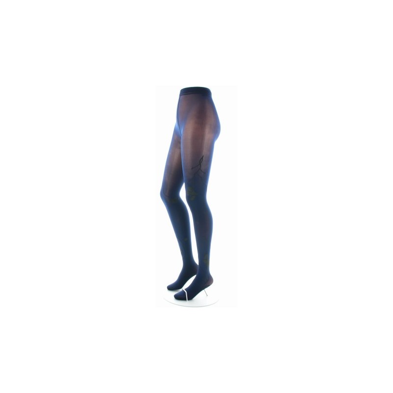 Berthe Aux Grands Pieds Collants Fantaisie Fleurs Noires Sur Fond Marine