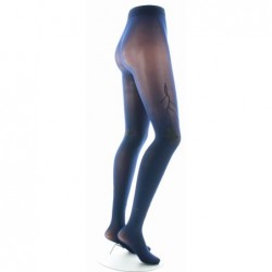Berthe Aux Grands Pieds Collants Fantaisie Fleurs Noires Sur Fond Marine - Image 3
