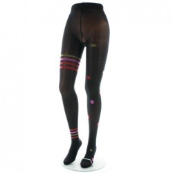 Berthe Aux Grands Pieds Collants Asymétrie pois et rayures Noir et Rose - Image 2
