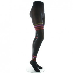 Berthe Aux Grands Pieds Collants Asymétrie pois et rayures Noir et Rose - Image 3