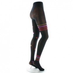Berthe Aux Grands Pieds Collants Asymétrie pois et rayures Noir et Rose - Image 4
