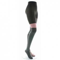 Berthe Aux Grands Pieds Collants Asymétriques Gris et Noir à Rayures Rose Pâle et Pois Marron - Image 2