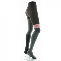 Berthe Aux Grands Pieds Collants Asymétriques Gris et Noir à Rayures Rose Pâle et Pois Marron - Image 3