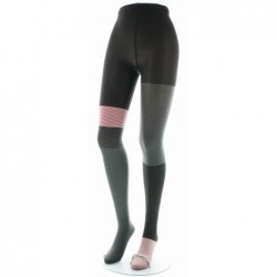 Berthe Aux Grands Pieds Collants Asymétriques Gris et Noir à Rayures Rose Pâle et Pois Marron - Image 4