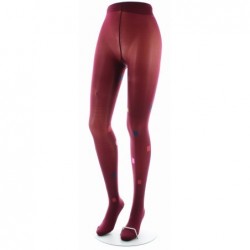 Berthe Aux Grands Pieds Collant Fantaisie Asymétrique Carrés et Ronds kaki et rouge sur fond rouge - Image 2