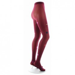 Berthe Aux Grands Pieds Collant Fantaisie Asymétrique Carrés et Ronds kaki et rouge sur fond rouge - Image 3