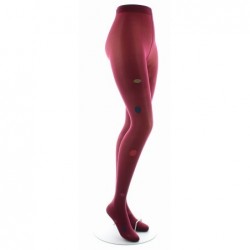 Berthe Aux Grands Pieds Collant Fantaisie Asymétrique Carrés et Ronds kaki et rouge sur fond rouge - Image 4