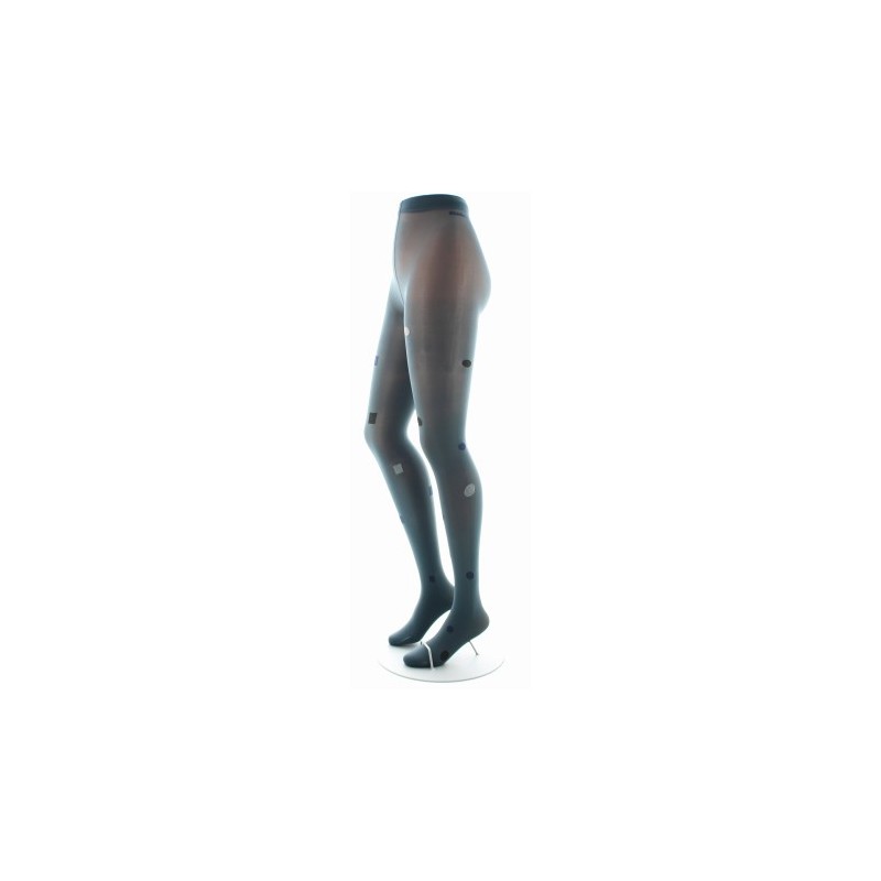 Berthe Aux Grands Pieds Collant Fantaisie Asymétrique Carrés et Ronds gris et marine sur fond bleu norvège
