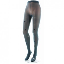 Berthe Aux Grands Pieds Collant Fantaisie Asymétrique Carrés et Ronds gris et marine sur fond bleu norvège - Image 2