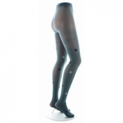 Berthe Aux Grands Pieds Collant Fantaisie Asymétrique Carrés et Ronds gris et marine sur fond bleu norvège - Image 3