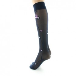 Berthe Aux Grands Pieds Mi-bas 30D marine Fleurs roses et beige - Image 3