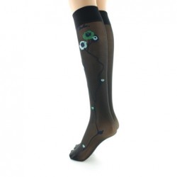 Berthe Aux Grands Pieds Mi-bas 30D noir Fleurs vertes et bleues - Image 3