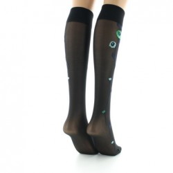 Berthe Aux Grands Pieds Mi-bas 30D noir Fleurs vertes et bleues - Image 4