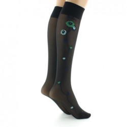 Berthe Aux Grands Pieds Mi-bas 30D noir Fleurs vertes et bleues - Image 5